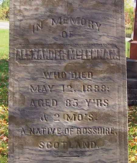 Photo of headstones/Alexander McLennan d1888 hdstn Innsfil Simcoe ON